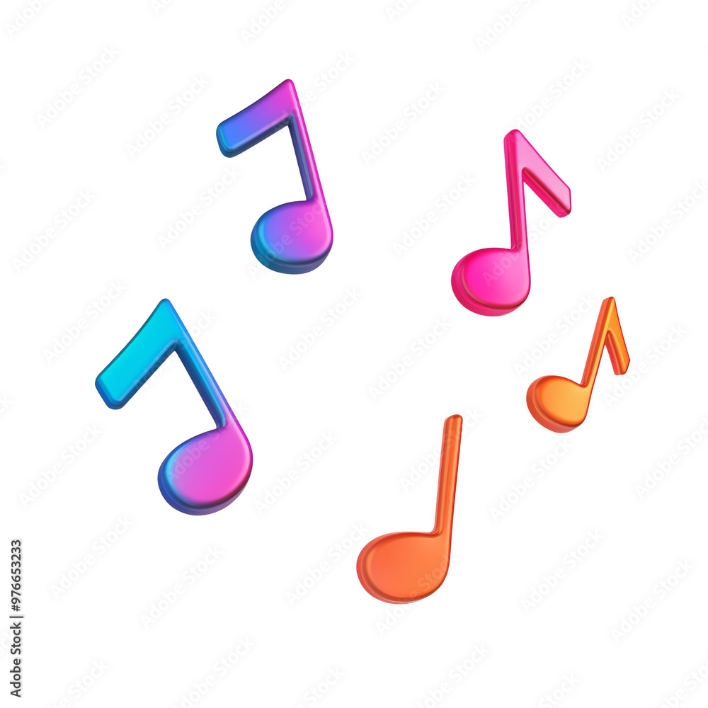 Colorful musical notes floating in vibrant tones and shades Colorful musical notes floating in vibrant tones and shades