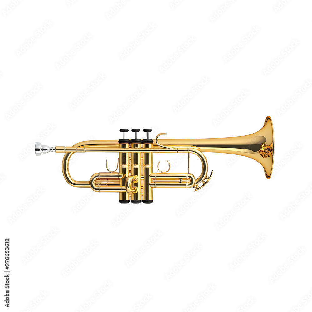 Fototapeta premium Close up of a golden trumpet on a black background, showcasing musical instrument details
