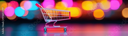 Black Friday shopping cart icon with Bargains tag, vibrant colors, fastpaced retail discounts, highenergy online shopping, limitedtime offers photo