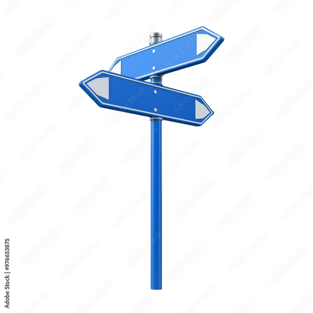 Blue directional sign with multiple arrows indicating different paths Blue directional sign with multiple arrows indicating different paths