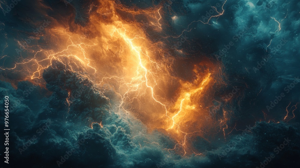 Environmental storm scene, a bolt of lightning illuminating the sky, nature's energy creating a dramatic atmosphere Environmental storm scene, a bolt of lightning illuminating the sky, nature's energy creating a dramatic atmosphere