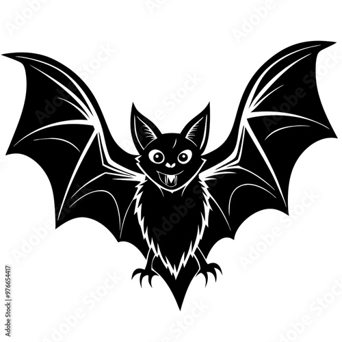 Happy Halloween Bat: A friendly and whimsical black bat with outstretched wings, perfect for spooky season decorations and Halloween festivities.  