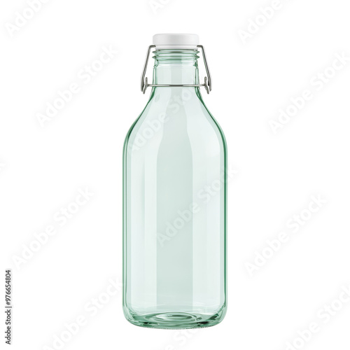 Clear glass milk bottle on a plain background