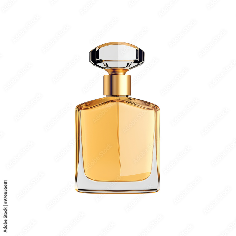 Elegant perfume bottle with golden liquid and stylish design Elegant perfume bottle with golden liquid and stylish design