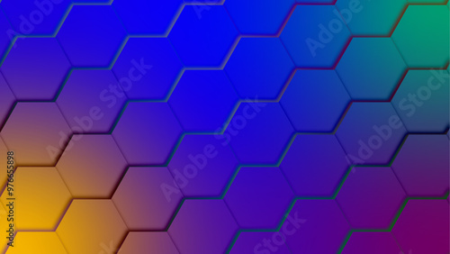 Hexagonal gaming, dark abstract tech background. Colorful hit honeycomb texture grid.