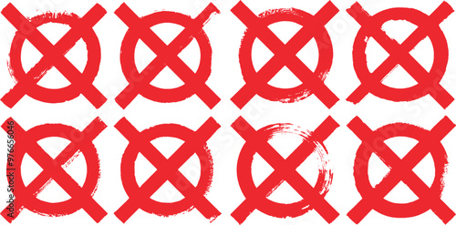 red caution warning stop danger prohibition no entry symbol, diagonal cross mark inside a thin circle, brush strokes watercolor ink.