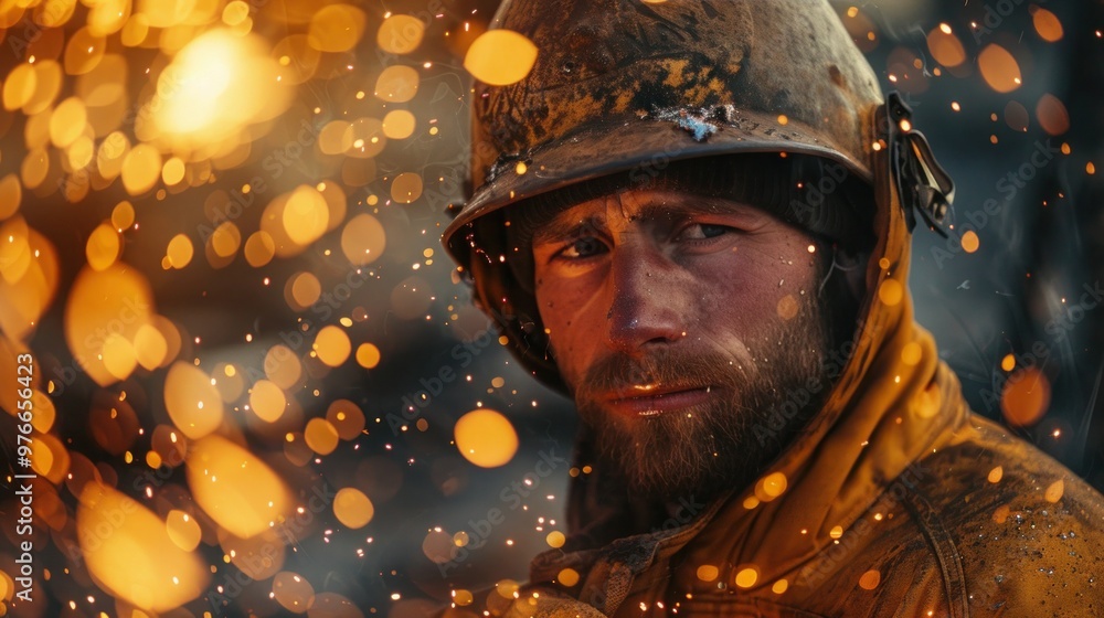 Sunset Welding: A Skilled Worker Creates Sparks in the Blurry Background Sunset Welding: A Skilled Worker Creates Sparks in the Blurry Background