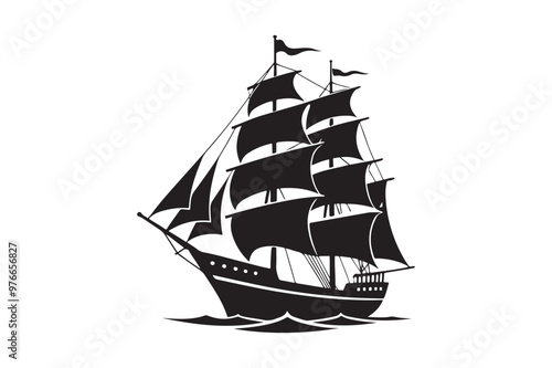 Sailing Ship silhouette vector illustration, Sailing Ship silhouette vector. Sailing Ship silhouette PNG