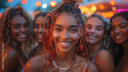 Independence Day Festivities: Diverse Group of Young Women Celebrating 4th of July