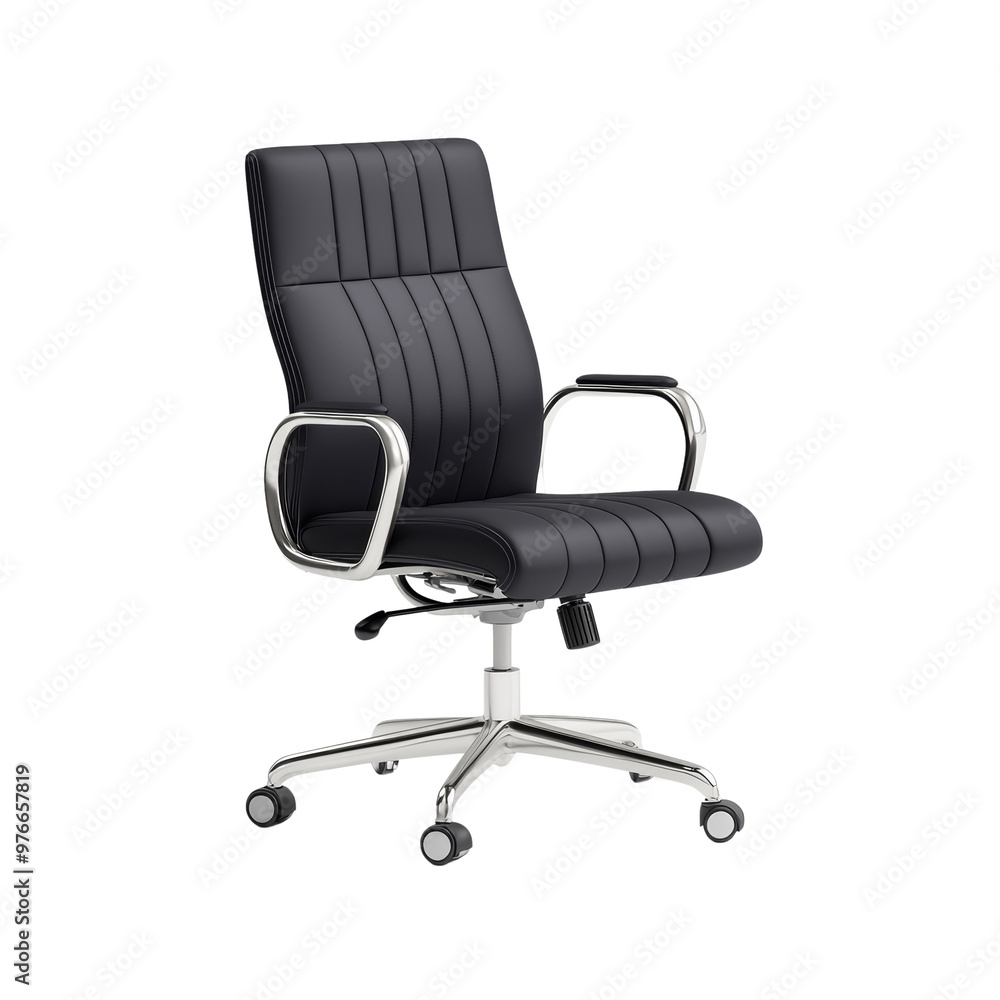 Modern black office chair with sleek design and chrome arms Modern black office chair with sleek design and chrome arms