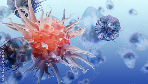 Bild auf Leinwand body immune response viral infection by releasing Cytokines, Cancer Immunotherap