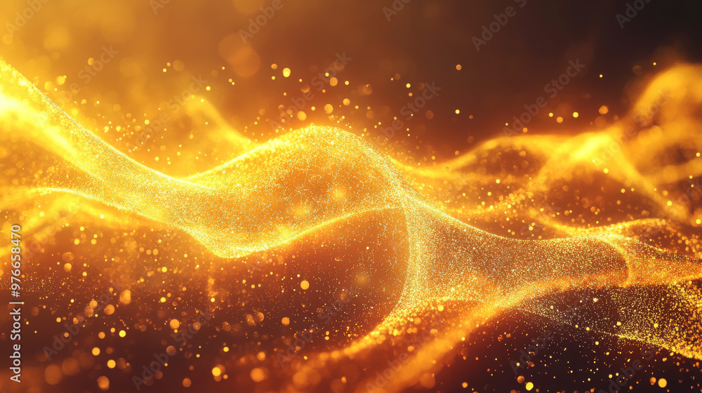 Abstract background with yellow and orange energy waves created from glowing hi-tech particles. Abstract background with yellow and orange energy waves created from glowing hi-tech particles.