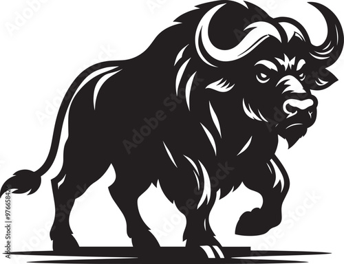 Wild Buffalo Silhouette vector illustration isolated on a white background