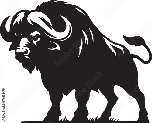 Wild Buffalo Silhouette vector illustration isolated on a white background