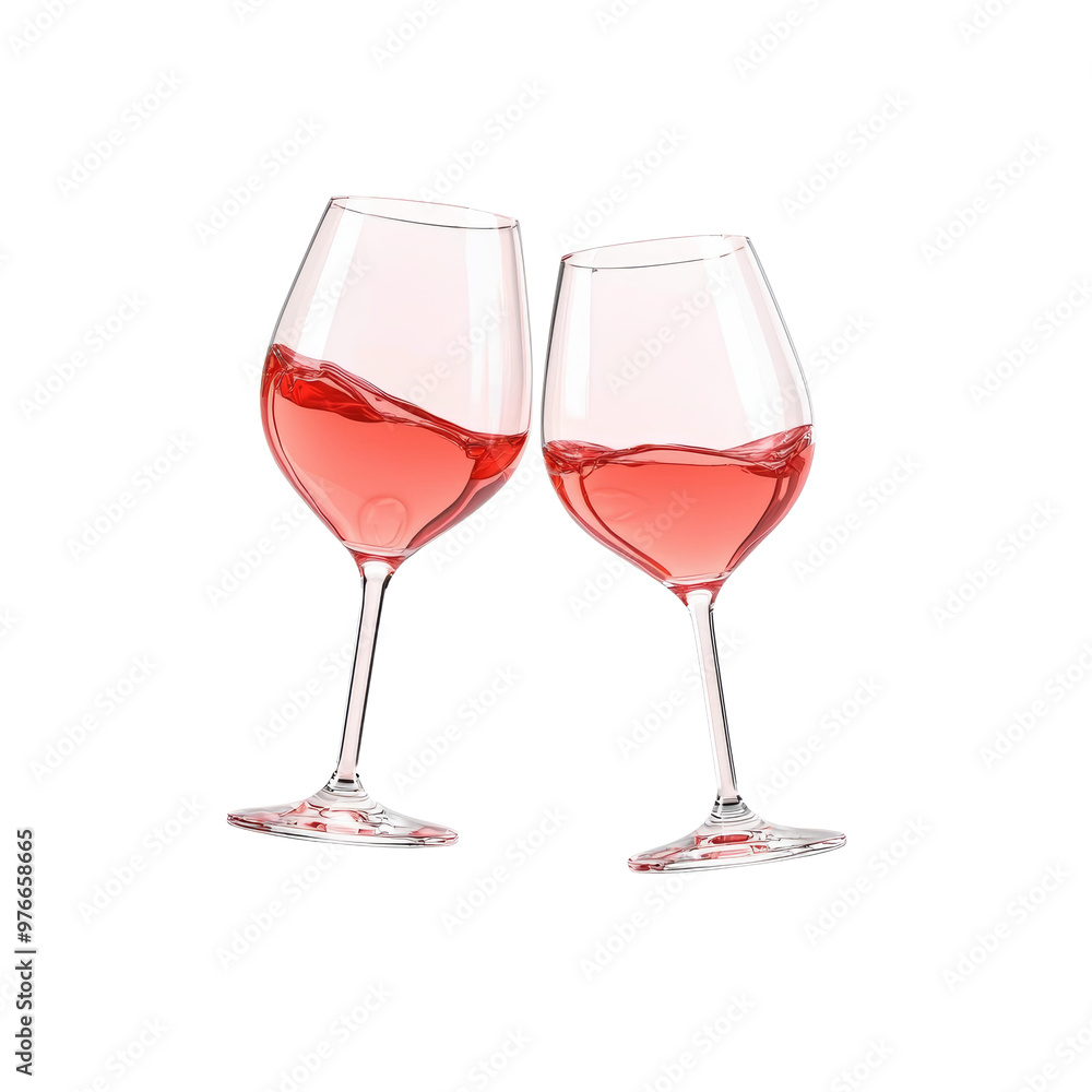 Clinking wine glasses filled with rosé wine on a transparent background Clinking wine glasses filled with rosé wine on a transparent background