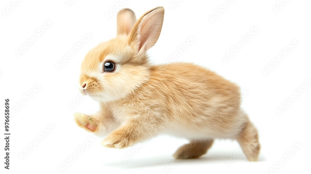 Fototapeta premium A Fluffy Bunny Hopping in Mid-Air