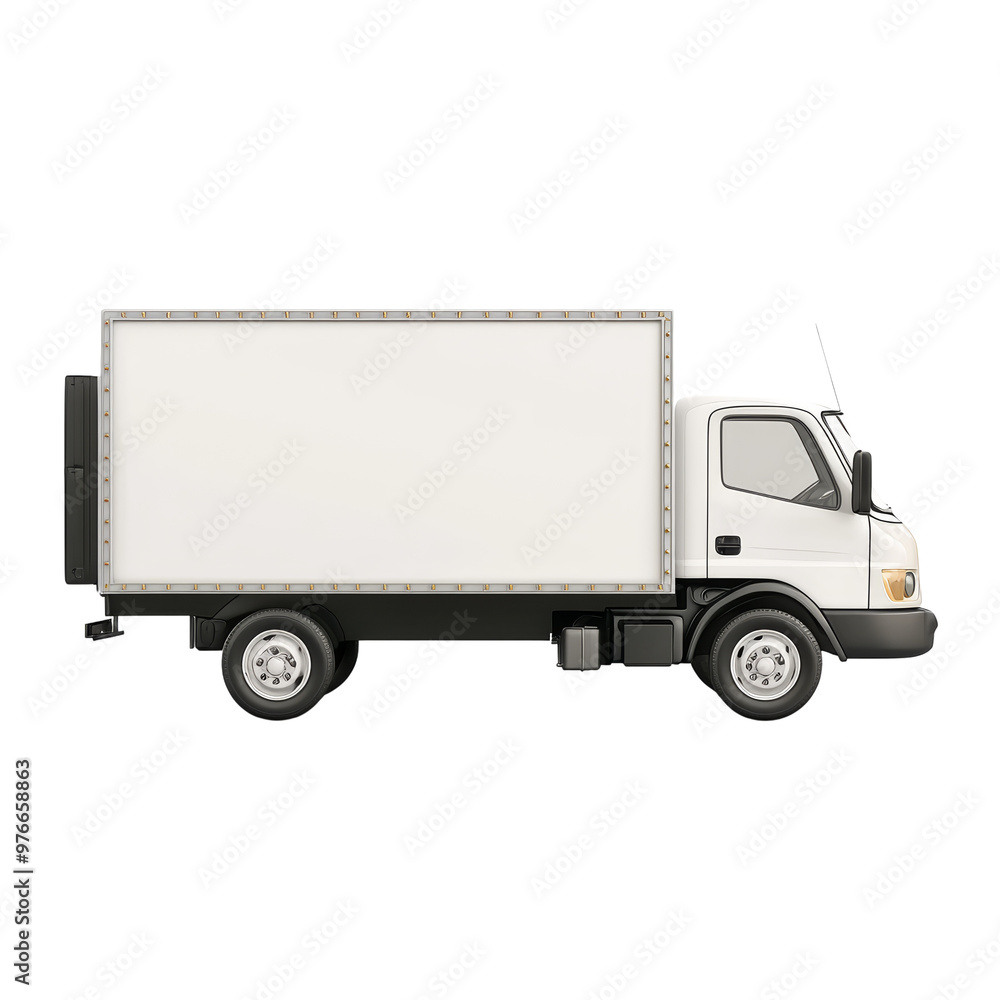 Empty white delivery truck side view for transportation and logistics Empty white delivery truck side view for transportation and logistics