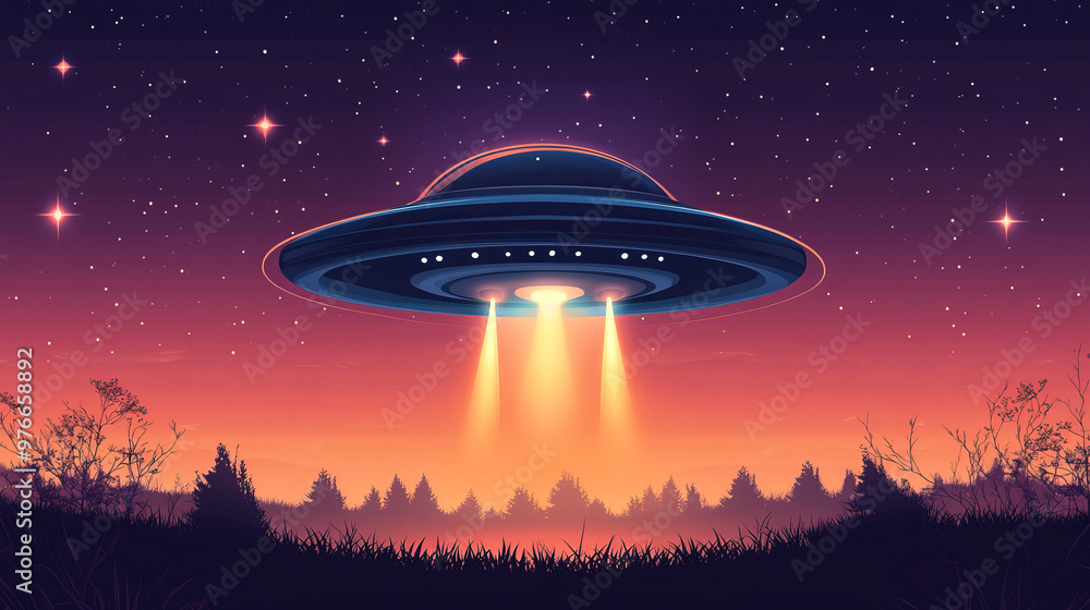 Background featuring an alien spaceship or UFO, depicted in a vector illustration. Background featuring an alien spaceship or UFO, depicted in a vector illustration.