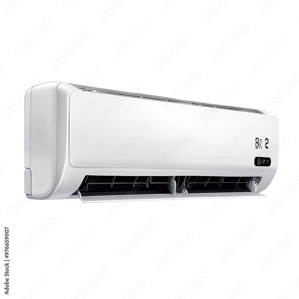 Modern white air conditioner on a wall for climate control Modern white air conditioner on a wall for climate control