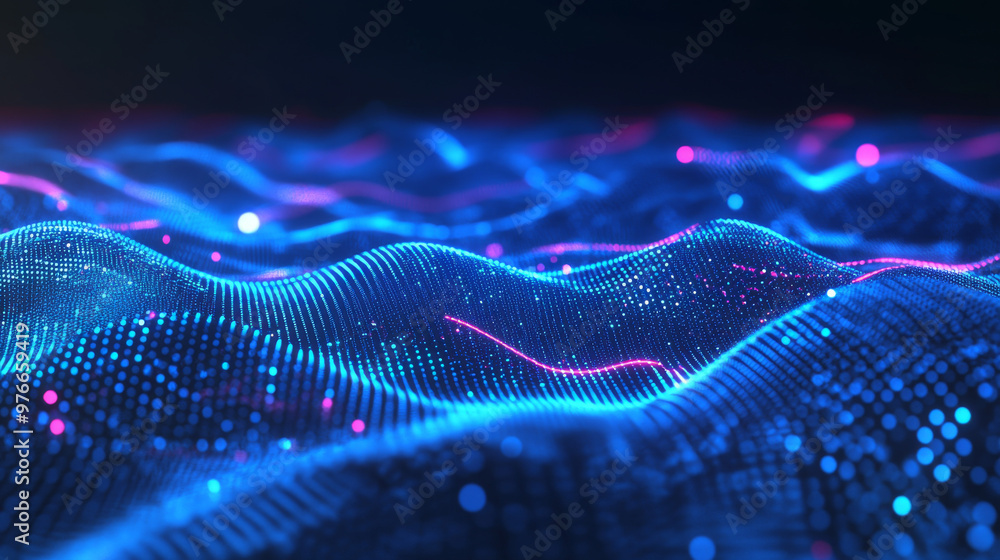 3D network connection grid with a hi-tech design for banner use. Features a futuristic vector illustration suitable for technology or science events, including a perspective grid and depth of field (D 3D network connection grid with a hi-tech design for banner use. Features a futuristic vector illustration suitable for technology or science events, including a perspective grid and depth of field (D