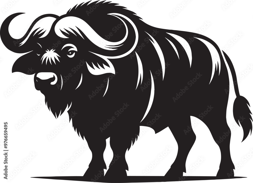 Fototapeta premium Wild Running Buffalo Silhouette vector illustration isolated on a white background
