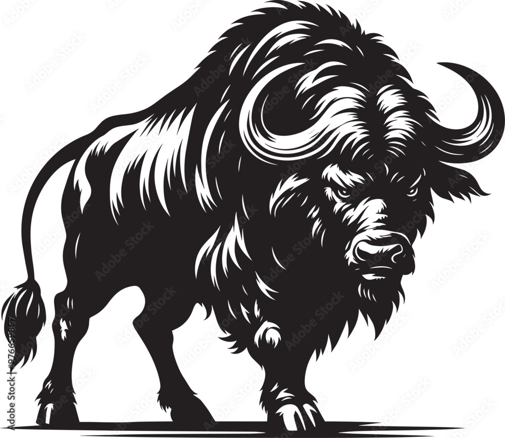 Wild Running Buffalo Silhouette vector illustration isolated on a white background Wild Running Buffalo Silhouette vector illustration isolated on a white background