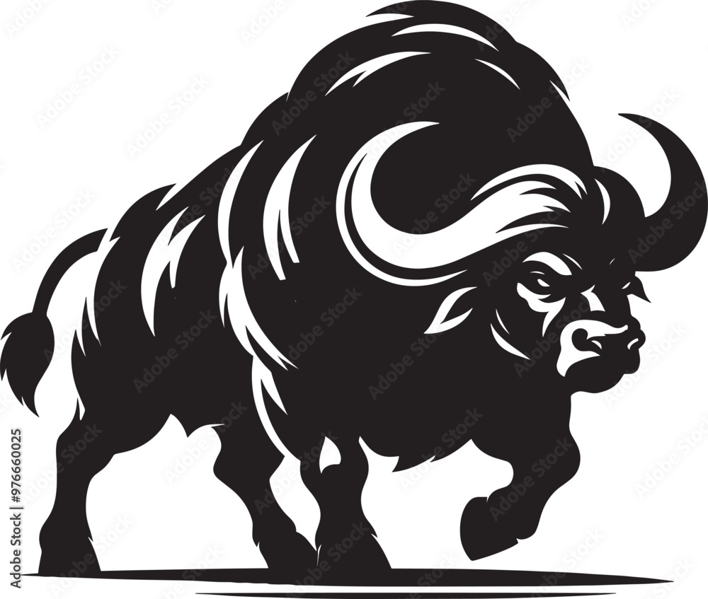 Wild Running Buffalo Silhouette vector illustration isolated on a white background Wild Running Buffalo Silhouette vector illustration isolated on a white background