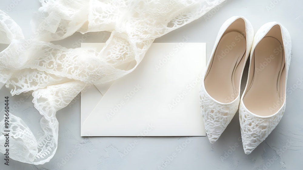Wedding Invitation with Lace and White Shoes Wedding Invitation with Lace and White Shoes