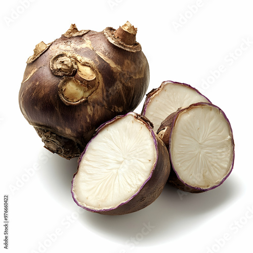 fresh taro isolated on white background photo