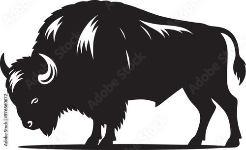 Wild Running Buffalo Silhouette vector illustration isolated on a white background