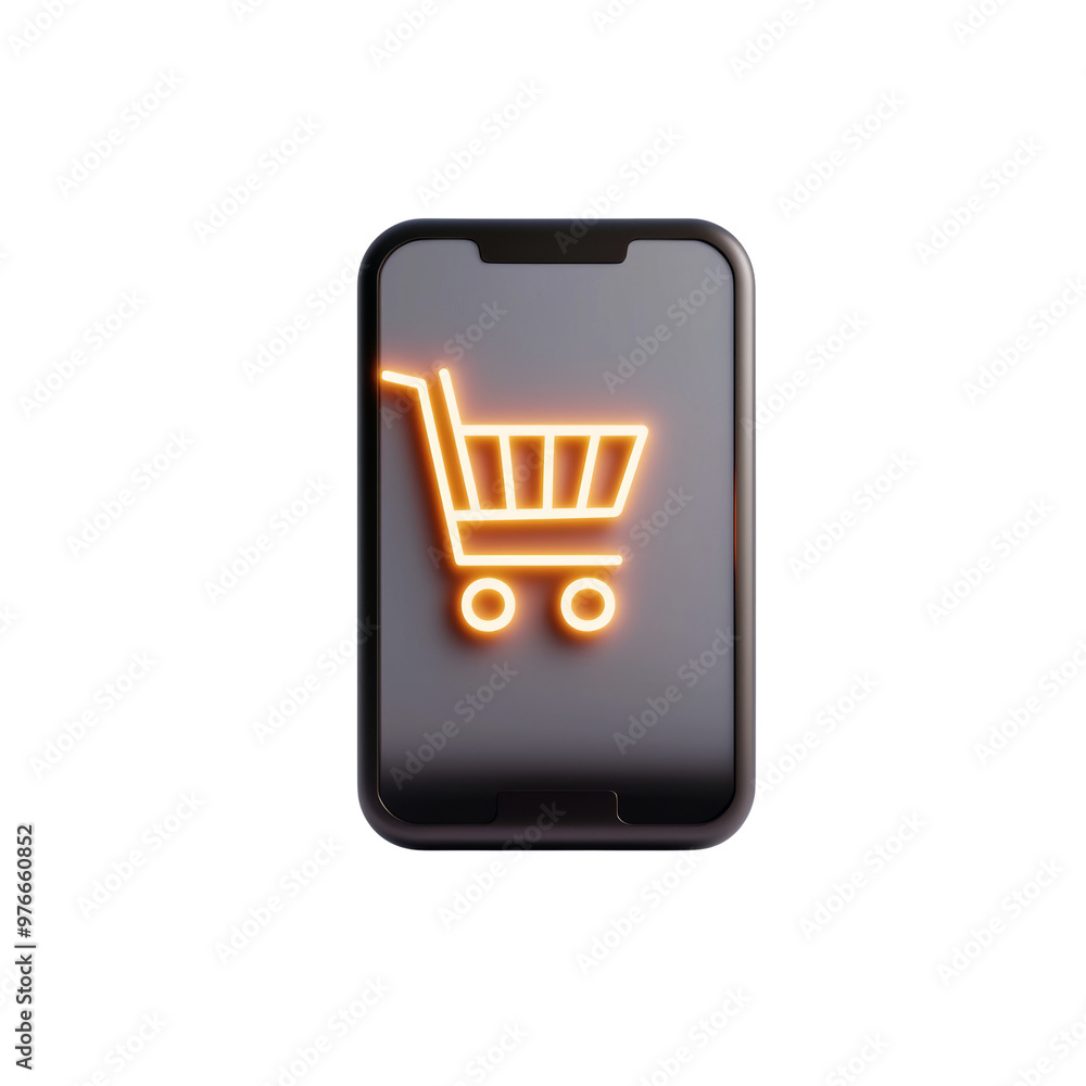 Smartphone with glowing shopping cart icon representing online shopping Smartphone with glowing shopping cart icon representing online shopping