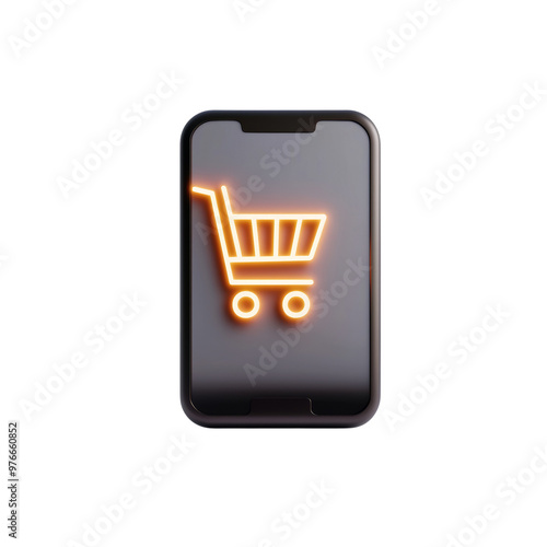 Smartphone with glowing shopping cart icon representing online shopping