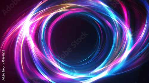 Vector illustration featuring abstract light painting with light motion circles and a swirl trail effect, showcasing slow shutter speed rings