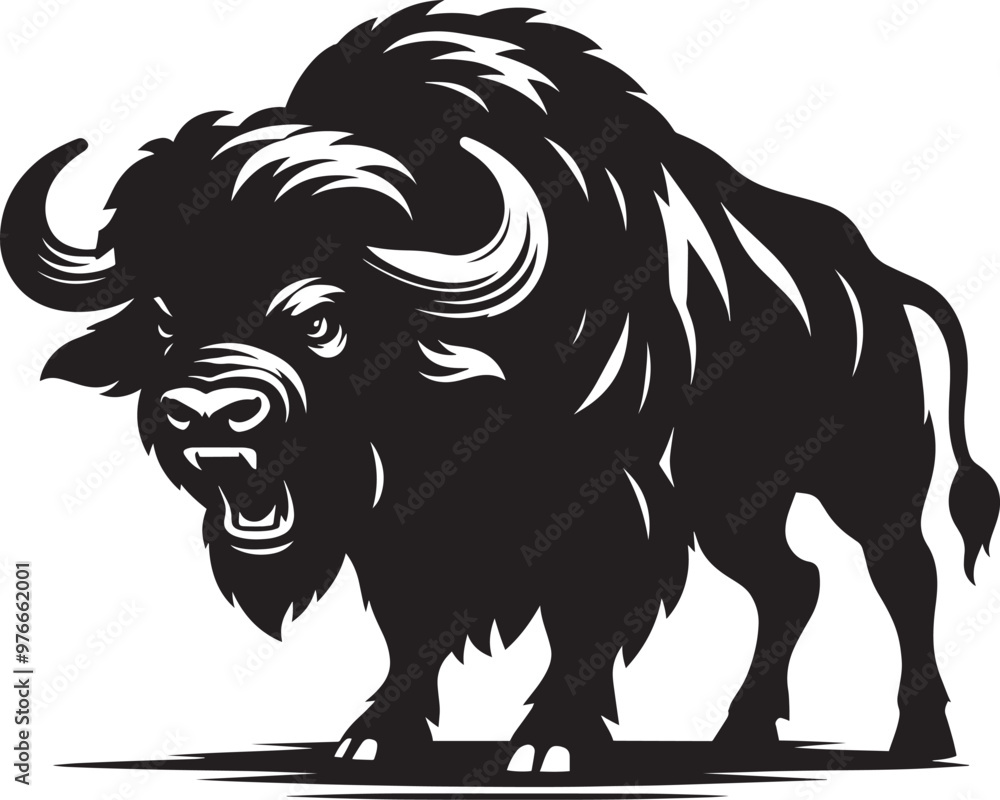 Obraz premium Wild Running Buffalo Silhouette vector illustration isolated on a white background