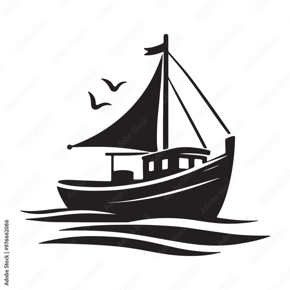 A Boat silhouette vector art illustration icon and logo boating graphic design. A Boat silhouette vector art illustration icon and logo boating graphic design.