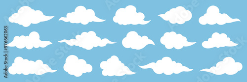 Set of cartoon cloud in a flat design. White cloud collection.