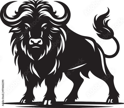 Wild Running Buffalo Silhouette vector illustration isolated on a white background