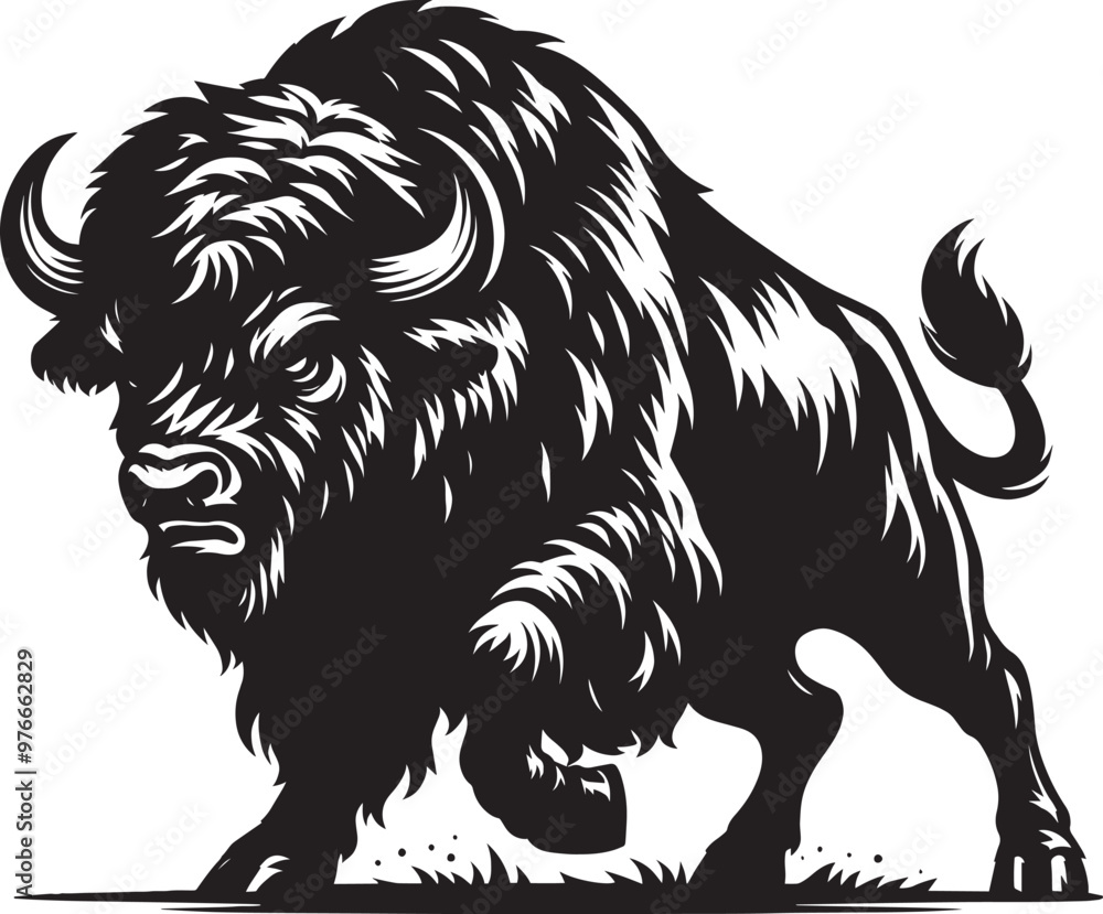 Wild Running Buffalo Silhouette vector illustration isolated on a white background Wild Running Buffalo Silhouette vector illustration isolated on a white background