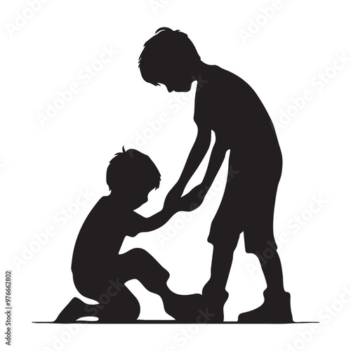 A boy helping other kids silhouette vector art, helping hands design.