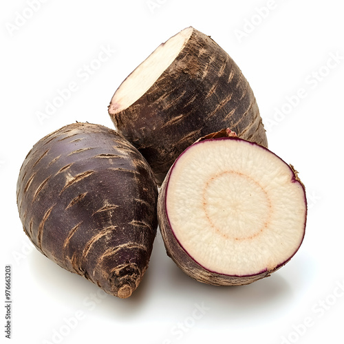 Single whole raw African yam isolated on white background photo