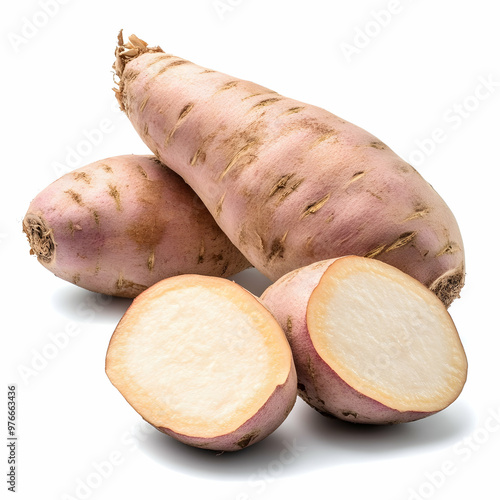 Single whole raw African yam isolated on white background photo