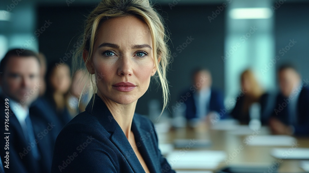 A woman sitting at a conference table, staring blankly ahead while her colleagues discuss a project. Her detached expression shows mental fatigue from long hours and a lack of work-life balance. A woman sitting at a conference table, staring blankly ahead while her colleagues discuss a project. Her detached expression shows mental fatigue from long hours and a lack of work-life balance.