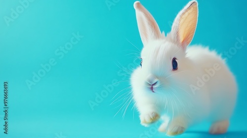 White Rabbit on a Blue Background