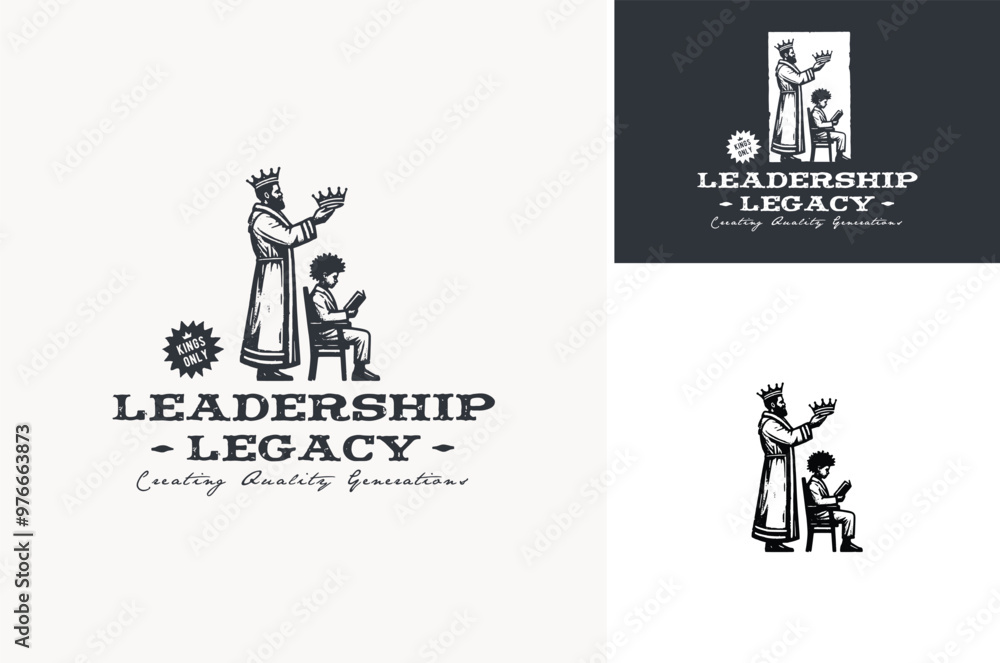 Afro King with crown is crowning his Son or Prince who was sitting reading a book for Coronation or Legacy Illustration Logo Design Afro King with crown is crowning his Son or Prince who was sitting reading a book for Coronation or Legacy Illustration Logo Design