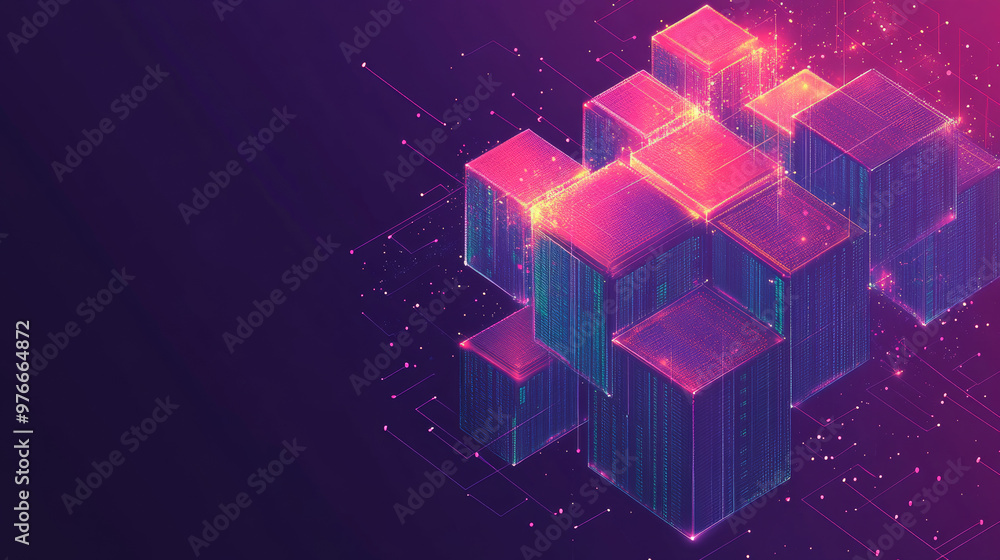 Big data storage technology featuring an abstract data cube background. Modern technology banner showcasing information servers and data science algorithms in vector illustration. Big data storage technology featuring an abstract data cube background. Modern technology banner showcasing information servers and data science algorithms in vector illustration.