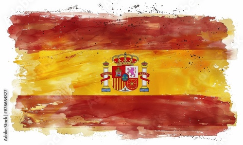 Watercolor splashes background in Spain flag colors. Template background for Spain national holidays.