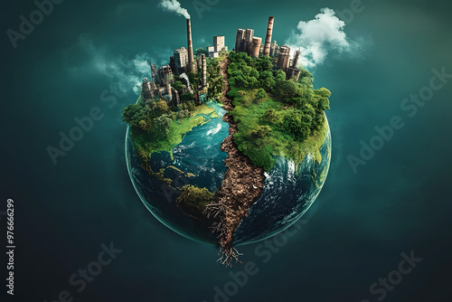 Fototapeta Naklejka Na Ścianę i Meble -  A concept of environmental pollution with planet earth