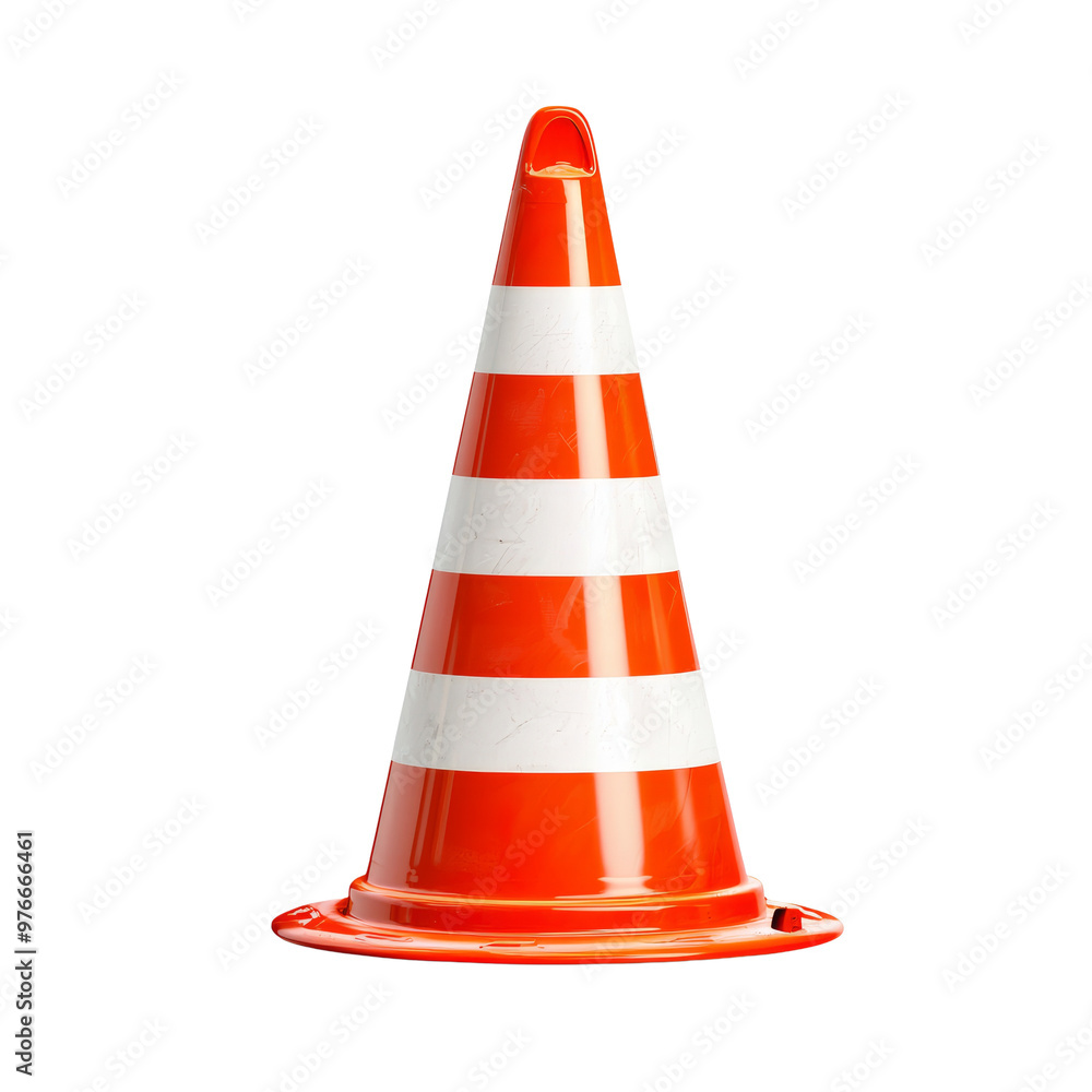 Orange and white striped traffic cone on a black background Orange and white striped traffic cone on a black background