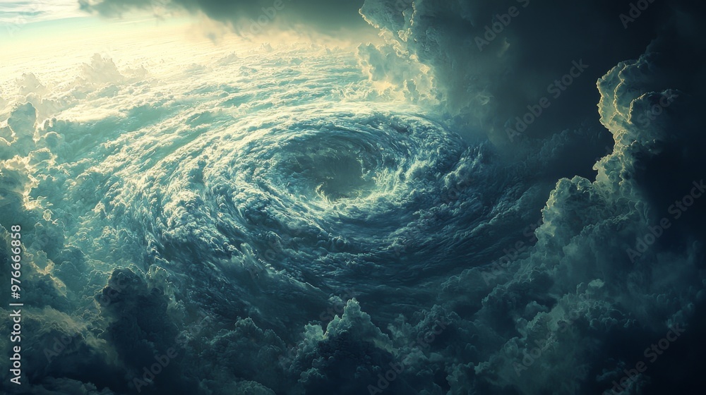 Fototapeta premium Satellite imagery of weather systems, high contrast, dramatic lighting