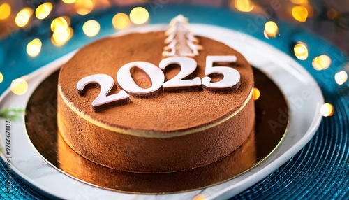 chocolate cake with candles Happy new year 2025 celebratio